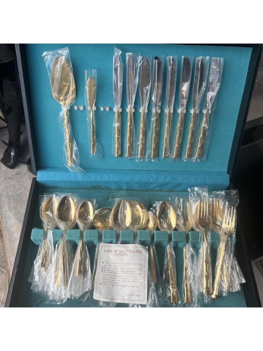 Gold Plated Bamboo Cutlery Set (75pc) in Presentation Box